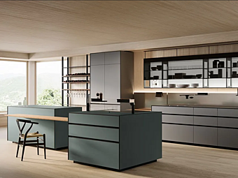 Кухня с островом без ручек из ламината VALCUCINE Riciclantica Silk Effect