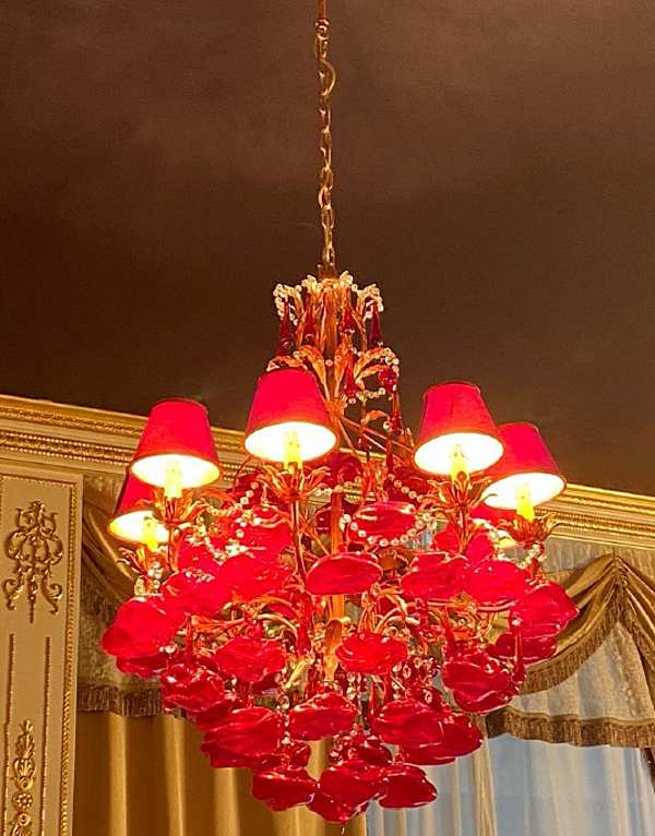 Люстра с красными плафонами на 16 ламп от Modenese Gastone фабрика MODENESE GASTONE из Италии. Фото №1