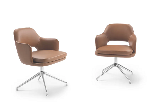 Кресло с обивкой из кожи на вращающемся основании с четырьмя спицами FLEXFORM ELISEO 29614 фабрика FLEXFORM из Италии. Фото №4