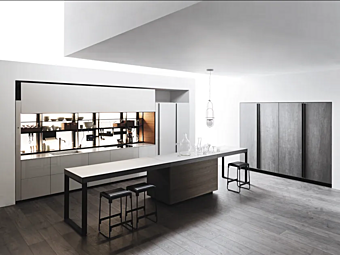 Стеклянная кухня без ручек с островом VALCUCINE Logica Celata Vitrum Glossy