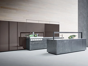 Кухня с островом из структурированного лака и стали VALCUCINE Artematica