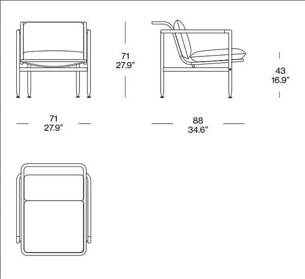 Кресло с подлокотниками из ткани для сада CASSINA Esosoft фабрика CASSINA из Италии. Фото №3