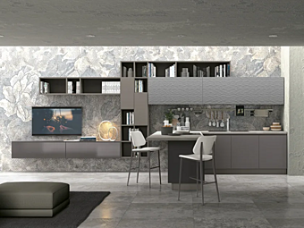 Кухня с островом из материала LUBE CUCINE Clover Lux 1