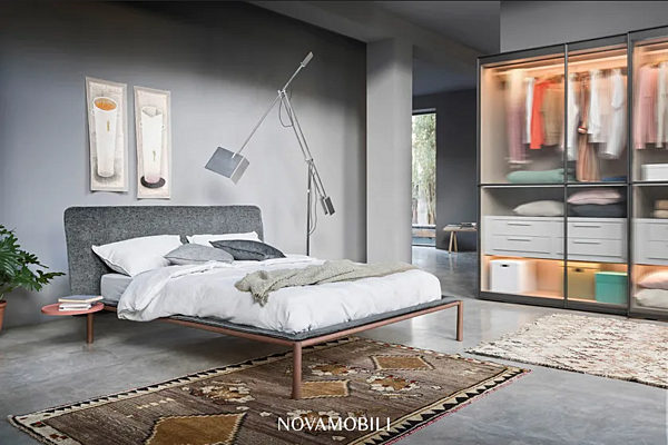 Двуспальная кровать с обитой спинкой из ткани NOVAMOBILI Rain  фабрика NOVAMOBILI из Италии. Фото №2