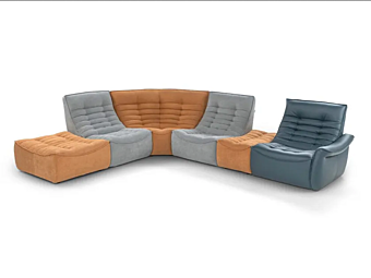 Реклайнерный секционный диван из кожи и ткани Calia Italia Fox Trot Relax PREMIUM 1063_R
