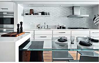 Линейная встроенная кухня с островом из материала ASTER CUCINE Avenue 10