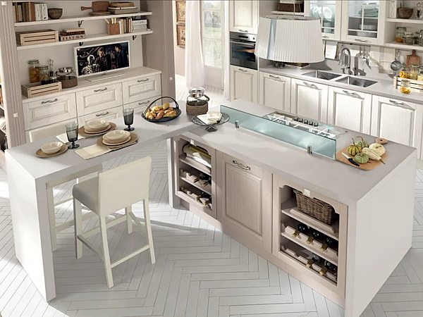 Деревянная кухня с островом и ручками LUBE CUCINE Laura 01 фабрика LUBE CUCINE из Италии. Фото №1