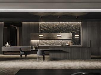 Деревянная встроенная кухня с островом без ручек ASTER CUCINE Pure Glam Деревянная встроенная кухня с островом без ручек ASTER CUCINE Pure Glam фабрика Aster Cucine из Италии