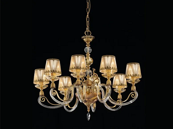 Люстра с кристаллами Сваровски тканевый абажур Euroluce Lampadari с фабрика EUROLUCE LAMPADARi из Италии. Фото №1